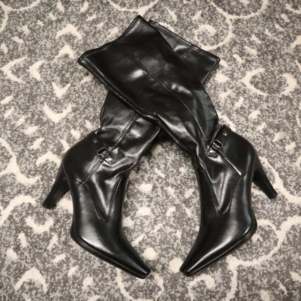 Worthington Black Heel Leather Below the Knee Boot